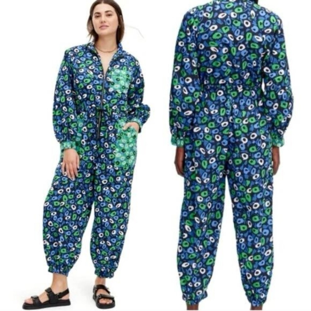 Diane Von Furstenberg Blue and Green Printed Jumpsuit